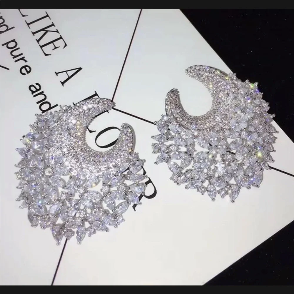 18k White Gold GF Cuff Earrings made w Swarovski Diamond Marquise Stone Gorgeous - Picture 7 of 9